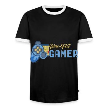 Père-fect papa fête des pères gamer jeux-vidéos - T-shirt contrasté Homme - noir/blanc - Devant - AI Model Female 172 light (172cm) & AI Model Male 178 light (178cm)