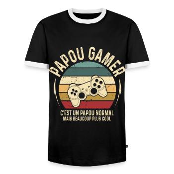 Cadeaux papa fête des pères gamer jeux-vidéos - T-shirt contrasté Homme - noir/blanc - Devant - AI Model Female 172 light (172cm) & AI Model Male 178 light (178cm)