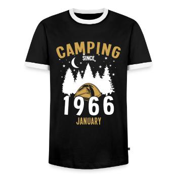 Geburtstag: Camping seit Januar 1966 Zelten - Männer Kontrast-T-Shirt - Schwarz/Weiß - Vorne - AI Model Female 172 light (172cm) & AI Model Male 178 light (178cm)
