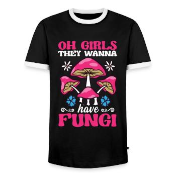Oh les filles, ils veulent avoir des champignons butineurs de champignons - T-shirt contrasté Homme - noir/blanc - Devant - AI Model Female 172 light (172cm) & AI Model Male 178 light (178cm)