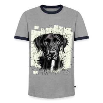 Black Great Dane Dog - Men's Ringer Shirt - grey/navy  - Front - AI Model Female 172 light (172cm) & AI Model Male 178 light (178cm)