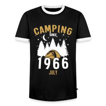 Geburtstag: Camping seit Juli 1966 Zelten - Männer Kontrast-T-Shirt - Schwarz/Weiß - Vorne - AI Model Female 172 light (172cm) & AI Model Male 178 light (178cm)
