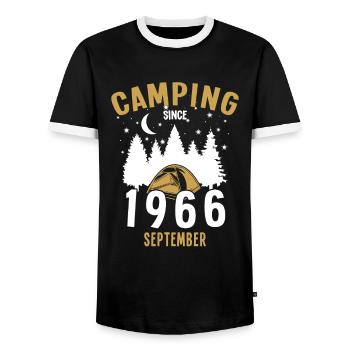 Geburtstag: Camping seit September 1966 Zelten - Männer Kontrast-T-Shirt - Schwarz/Weiß - Vorne - AI Model Female 172 light (172cm) & AI Model Male 178 light (178cm)