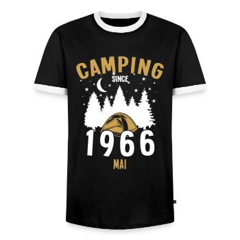 Geburtstag: Camping seit Mai 1966 Zelten - Männer Kontrast-T-Shirt - Schwarz/Weiß - Vorne - AI Model Female 172 light (172cm) & AI Model Male 178 light (178cm)