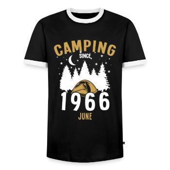 Geburtstag: Camping seit Juni 1966 Zelten - Männer Kontrast-T-Shirt - Schwarz/Weiß - Vorne - AI Model Female 172 light (172cm) & AI Model Male 178 light (178cm)
