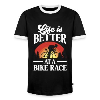 Life is better on a bike race bike - Men's Ringer Shirt - black/white - Front - AI Model Female 172 light (172cm) & AI Model Male 178 light (178cm)
