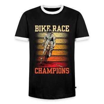 Cycling Champions, Cycling, Cyclists - Men's Ringer Shirt - black/white - Front - AI Model Female 172 light (172cm) & AI Model Male 178 light (178cm)