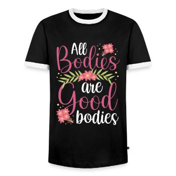 All bodies are good body annoying body shaming - Men's Ringer Shirt - black/white - Front - AI Model Female 172 light (172cm) & AI Model Male 178 light (178cm)