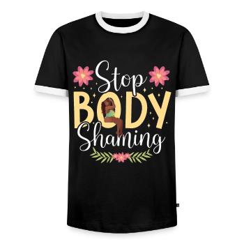 No more body shaming Bodyshaming annoyance - Men's Ringer Shirt - black/white - Front - AI Model Female 172 light (172cm) & AI Model Male 178 light (178cm)