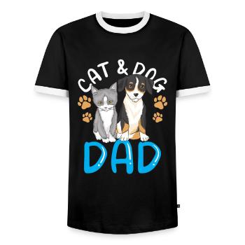 Cat and Dog Daddy Boy Type Cat Lover - Men's Ringer Shirt - black/white - Front - AI Model Female 172 light (172cm) & AI Model Male 178 light (178cm)