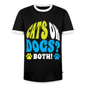 Cats or Dogs Both Lovers Cat Dog - Men's Ringer Shirt - black/white - Front - AI Model Female 172 light (172cm) & AI Model Male 178 light (178cm)