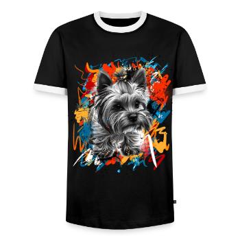 Yorkshire Terrier - T-shirt contrasté Homme - noir/blanc - Devant - AI Model Female 172 light (172cm) & AI Model Male 178 light (178cm)