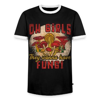 Oh les filles, ils veulent avoir des champignons butineurs de champignons - T-shirt contrasté Homme - noir/blanc - Devant - AI Model Female 172 light (172cm) & AI Model Male 178 light (178cm)