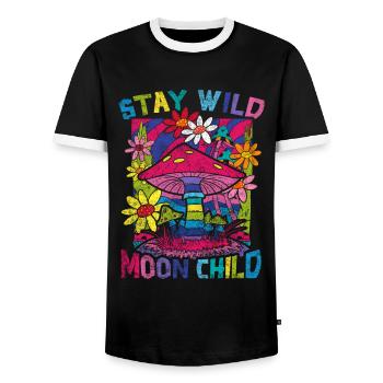 Stay Wild Moon Child Hippie Mushroom - Men's Ringer Shirt - black/white - Front - AI Model Female 172 light (172cm) & AI Model Male 178 light (178cm)