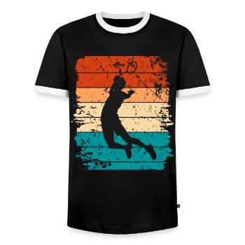 Badminton - Men's Ringer Shirt - black/white - Front - AI Model Female 172 light (172cm) & AI Model Male 178 light (178cm)