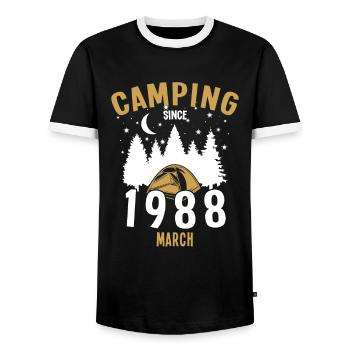 Anniversaire: Camping depuis Mars 1988 Zelten - T-shirt contrasté Homme - noir/blanc - Devant - AI Model Female 172 light (172cm) & AI Model Male 178 light (178cm)
