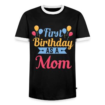 First Birthday As a Mother Pregnant Sayings - Men's Ringer Shirt - black/white - Front - AI Model Female 172 light (172cm) & AI Model Male 178 light (178cm)