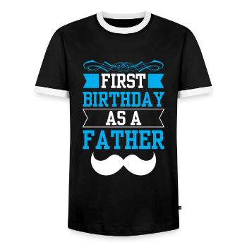 My First Birthday as a Father Pregnant Sayings - Men's Ringer Shirt - black/white - Front - AI Model Female 172 light (172cm) & AI Model Male 178 light (178cm)