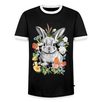 Rabbit Rabbit Flowers - Men's Ringer Shirt - black/white - Front - AI Model Female 172 light (172cm) & AI Model Male 178 light (178cm)