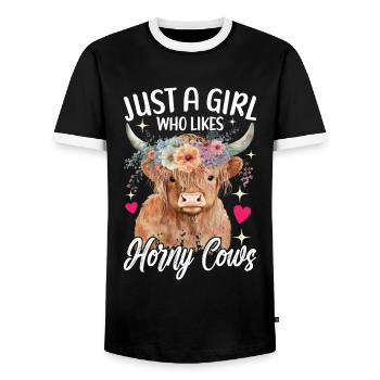 Vache des Highlands Hochlandkuh - T-shirt contrasté Homme - noir/blanc - Devant - AI Model Female 172 light (172cm) & AI Model Male 178 light (178cm)
