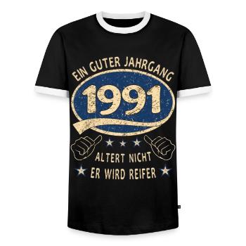 32. Geburtstag 1991 Guter Jahrgang - Männer Kontrast-T-Shirt - Schwarz/Weiß - Vorne - AI Model Female 172 light (172cm) & AI Model Male 178 light (178cm)