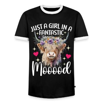 Vache des Highlands Hochlandkuh - T-shirt contrasté Homme - noir/blanc - Devant - AI Model Female 172 light (172cm) & AI Model Male 178 light (178cm)