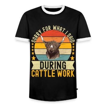 Vache des Highlands Hochlandkuh - T-shirt contrasté Homme - noir/blanc - Devant - AI Model Female 172 light (172cm) & AI Model Male 178 light (178cm)