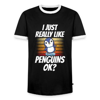J’aime juste les pingouins beaucoup pingouin animal mignon - T-shirt contrasté Homme - noir/blanc - Devant - AI Model Female 172 light (172cm) & AI Model Male 178 light (178cm)