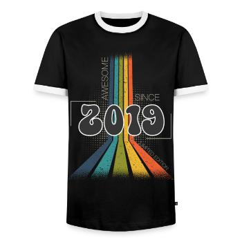 2019 Jahrgang Geburtstag Groovy Vintage Retro - Männer Kontrast-T-Shirt - Schwarz/Weiß - Vorne - AI Model Female 172 light (172cm) & AI Model Male 178 light (178cm)