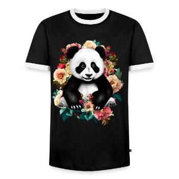 Fleurs de panda - T-shirt contrasté Homme - noir/blanc - Devant - AI Model Female 172 light (172cm) & AI Model Male 178 light (178cm)