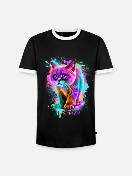 Katze Bunt - Männer Kontrast-T-Shirt - Schwarz/Weiß