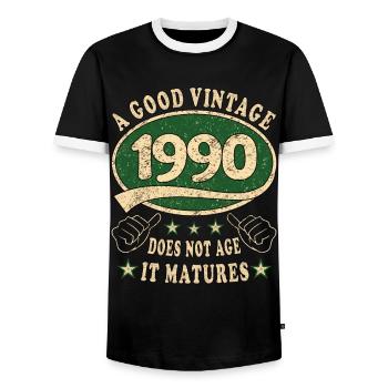 33ème anniversaire 1990 33 Bon millésime - T-shirt contrasté Homme - noir/blanc - Devant - AI Model Female 172 light (172cm) & AI Model Male 178 light (178cm)