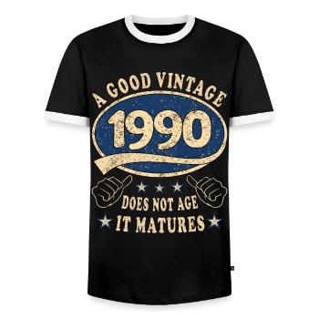 33ème anniversaire 1990 33 Bon millésime - T-shirt contrasté Homme - noir/blanc - Devant - AI Model Female 172 light (172cm) & AI Model Male 178 light (178cm)