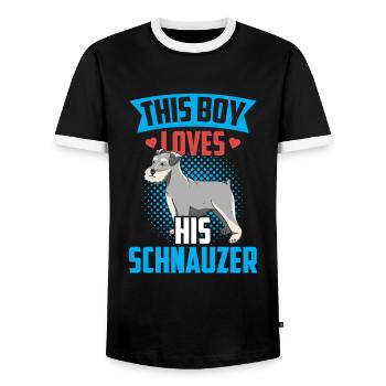 Ce garçon aime ses Schnauzer Schnauzers - T-shirt contrasté Homme - noir/blanc - Devant - AI Model Female 172 light (172cm) & AI Model Male 178 light (178cm)