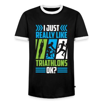 J’aime vraiment les triathlons, les sports de triathlon - T-shirt contrasté Homme - noir/blanc - Devant - AI Model Female 172 light (172cm) & AI Model Male 178 light (178cm)