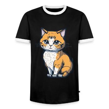 Cool Feline in Shades: Whiskered Purrfection - Männer Kontrast-T-Shirt - Schwarz/Weiß - Vorne - AI Model Female 172 light (172cm) & AI Model Male 178 light (178cm)