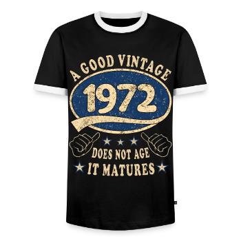 51ème anniversaire 1972 '51 Bon Millésime - T-shirt contrasté Homme - noir/blanc - Devant - AI Model Female 172 light (172cm) & AI Model Male 178 light (178cm)