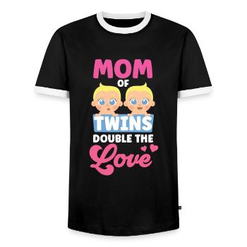 Mother of Twins Double Love Twin - Men's Ringer Shirt - black/white - Front - AI Model Female 172 light (172cm) & AI Model Male 178 light (178cm)