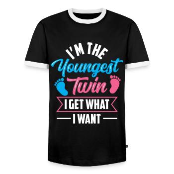 Je suis le plus jeune jumeau, j’obtiens ce que je veux - T-shirt contrasté Homme - noir/blanc - Devant - AI Model Female 172 light (172cm) & AI Model Male 178 light (178cm)