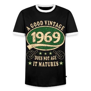 54ème anniversaire 1969 '54 Bon millésime - T-shirt contrasté Homme - noir/blanc - Devant - AI Model Female 172 light (172cm) & AI Model Male 178 light (178cm)