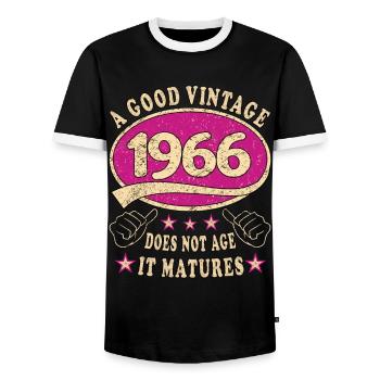 57. Geburtstag 1966 57er Guter Jahrgang - Männer Kontrast-T-Shirt - Schwarz/Weiß - Vorne - AI Model Female 172 light (172cm) & AI Model Male 178 light (178cm)