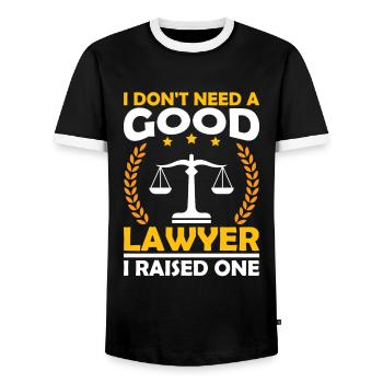 Don't need a good lawyer, raised one - Men's Ringer Shirt - black/white - Front - AI Model Female 172 light (172cm) & AI Model Male 178 light (178cm)