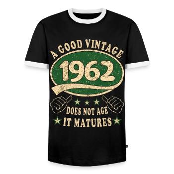 61ème anniversaire 1962 '61 Bon Millésime - T-shirt contrasté Homme - noir/blanc - Devant - AI Model Female 172 light (172cm) & AI Model Male 178 light (178cm)