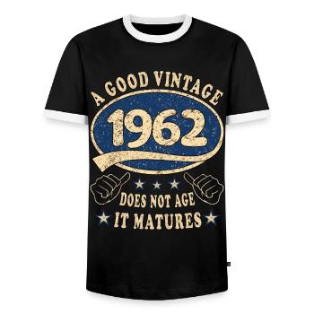 61ème anniversaire 1962 '61 Bon Millésime - T-shirt contrasté Homme - noir/blanc - Devant - AI Model Female 172 light (172cm) & AI Model Male 178 light (178cm)