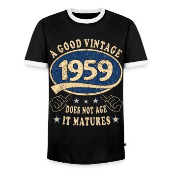64ème Anniversaire 1959 '64 Bon millésime - T-shirt contrasté Homme - noir/blanc - Devant - AI Model Female 172 light (172cm) & AI Model Male 178 light (178cm)