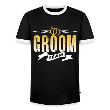 L’équipe du marié dit Fête de mariage - T-shirt contrasté Homme - noir/blanc - Devant - AI Model Female 172 light (172cm) & AI Model Male 178 light (178cm)