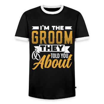Je suis l’époux dont ils vous ont parlé - T-shirt contrasté Homme - noir/blanc - Devant - AI Model Female 172 light (172cm) & AI Model Male 178 light (178cm)