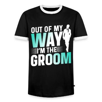 Out of the way I'm the groom's party wedding - Men's Ringer Shirt - black/white - Front - AI Model Female 172 light (172cm) & AI Model Male 178 light (178cm)