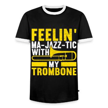 Posaune Trombone - Men's Ringer Shirt - black/white - Front - AI Model Female 172 light (172cm) & AI Model Male 178 light (178cm)