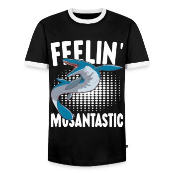 Mosasaurus Dinosaur - Men's Ringer Shirt - black/white - Front - AI Model Female 172 light (172cm) & AI Model Male 178 light (178cm)